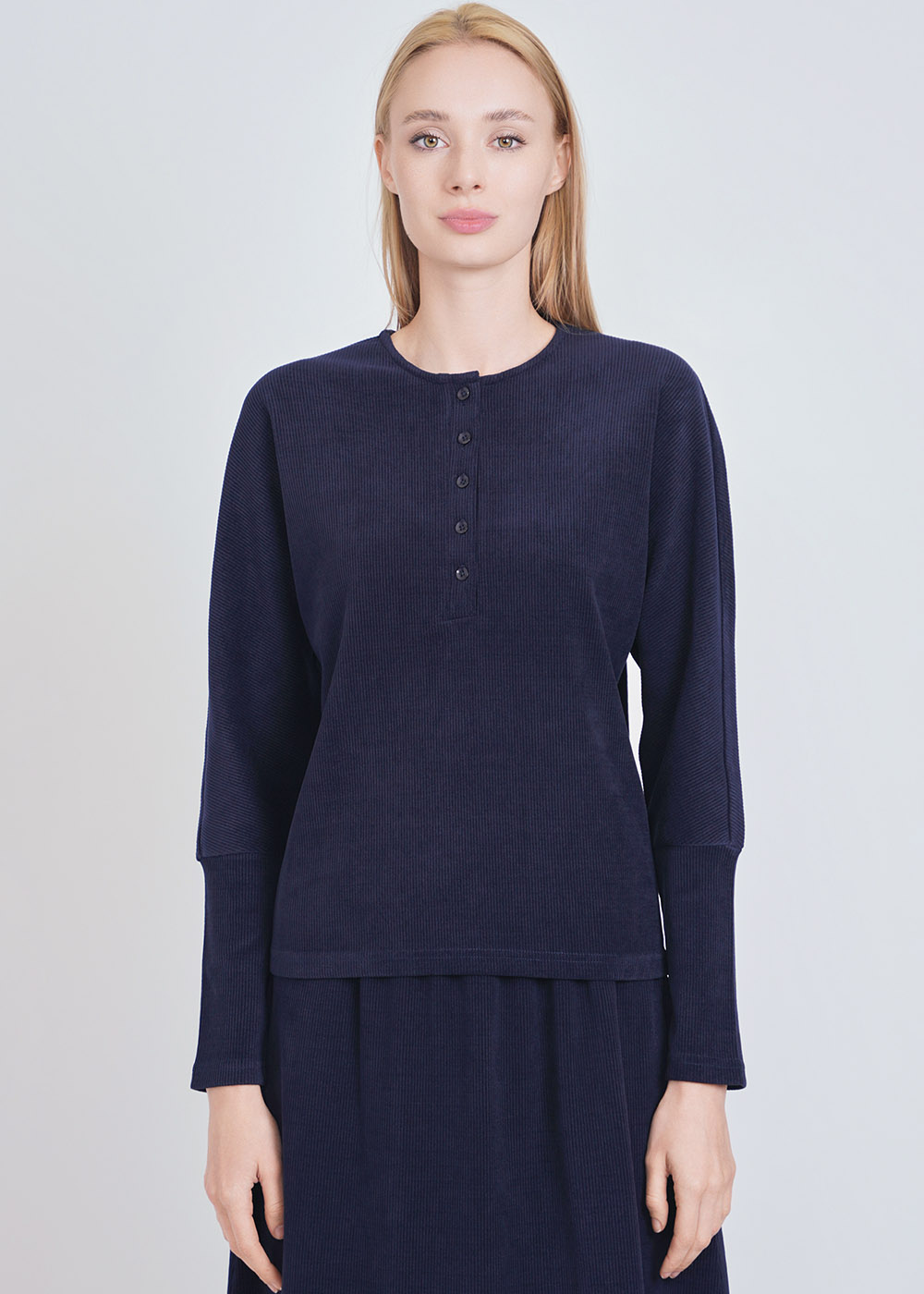 Navy Ribbed Comfort: Long Sleeve Tee